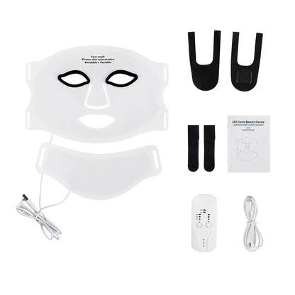 Silicone LED Mask Face with Neck 7 Colors LED Photon Red Light Infrared Therapy Flexible Facial Mask Repair Skin Wireless Use